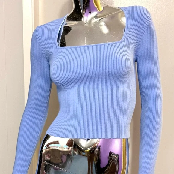 Spring Special🌷 Open Edit - Blue Ribbed Square Neck Sweater - Picture 1 of 4